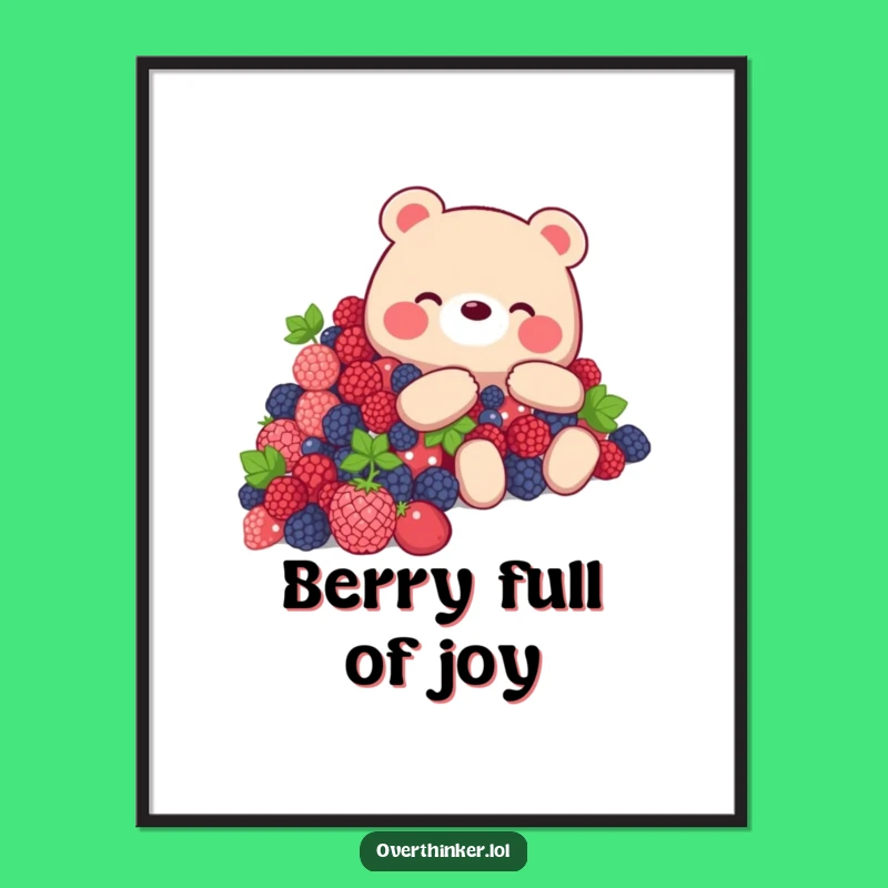 Free Printable Wall Art: Overwhelmed Bear with Berries, Hilarious Downloadable Decor