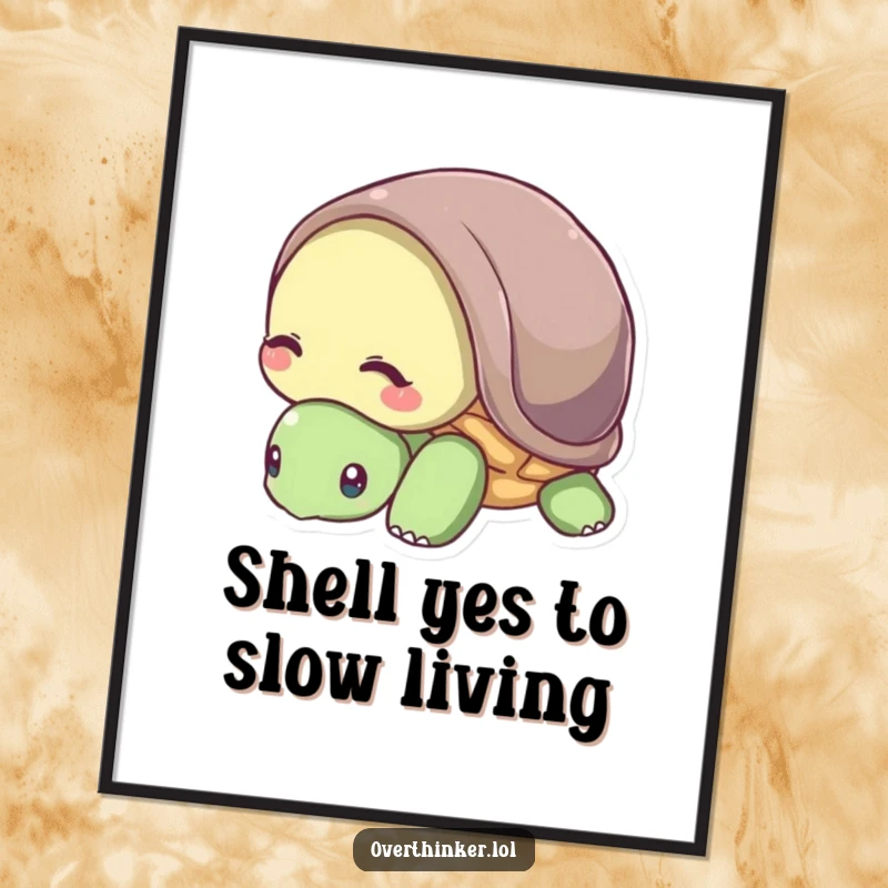 Funny free printable wall art: A turtle peeks its head from its shell, a humorous and cute depiction of introversion.