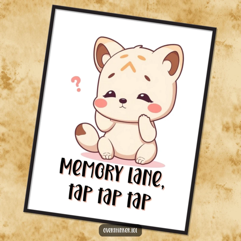 Funny Free Printable Wall Art: Animal character tapping its head, trying to remember something, humorous and quirky.