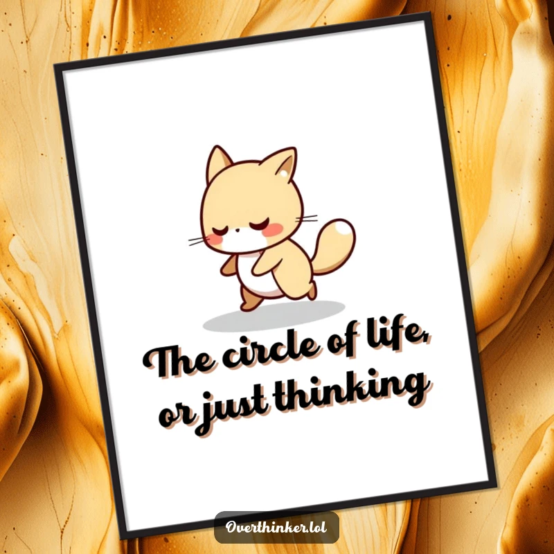 Funny Free Printable Wall Art: Animal character nervously pacing back and forth in a small circle, conveying relatable, humorous anxiety.