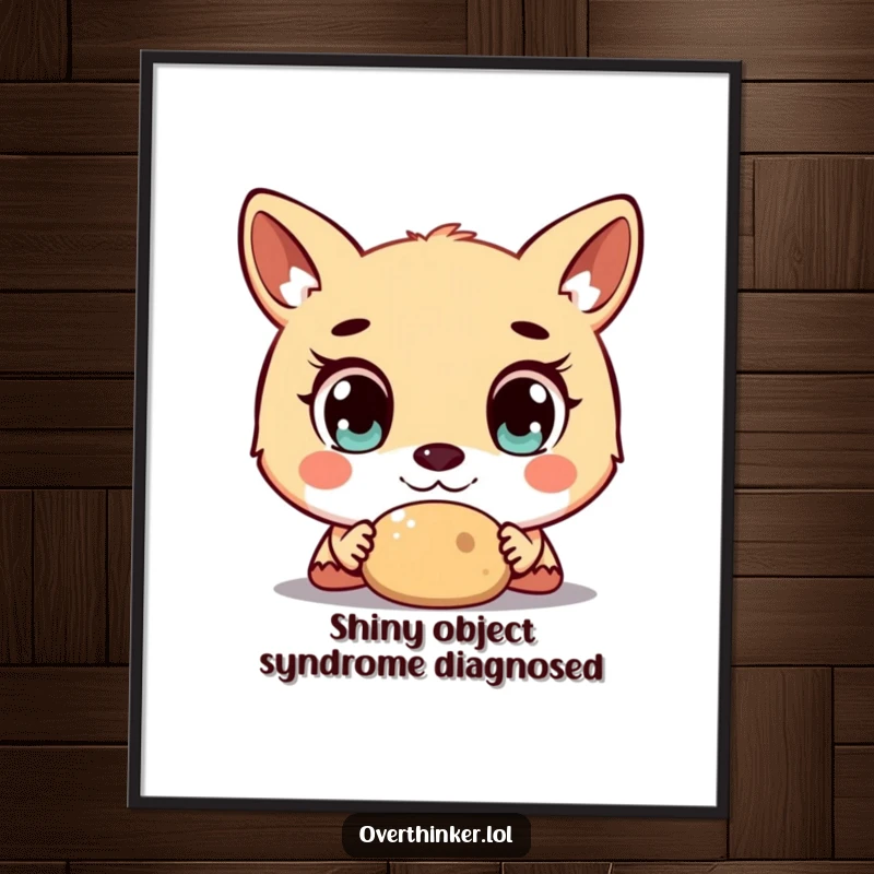 Funny Free Printable Wall Art: An animal character with massive, expressive eyes is captivated by a simple object, downloadable quirkiness.