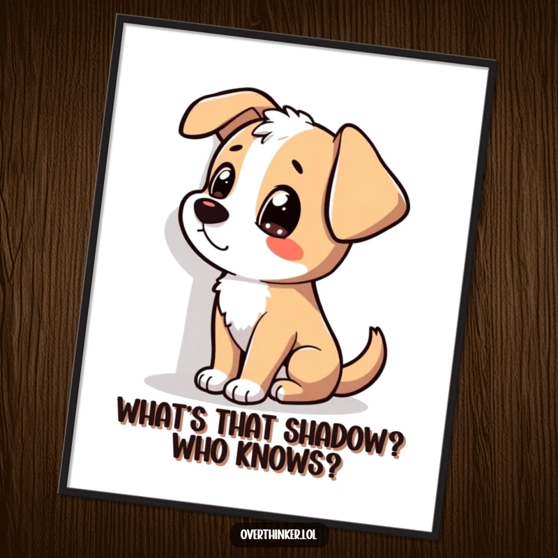 Funny Free Printable Wall Art: Dog tilting head, staring at a shadow, adding a humorous and mysterious vibe.