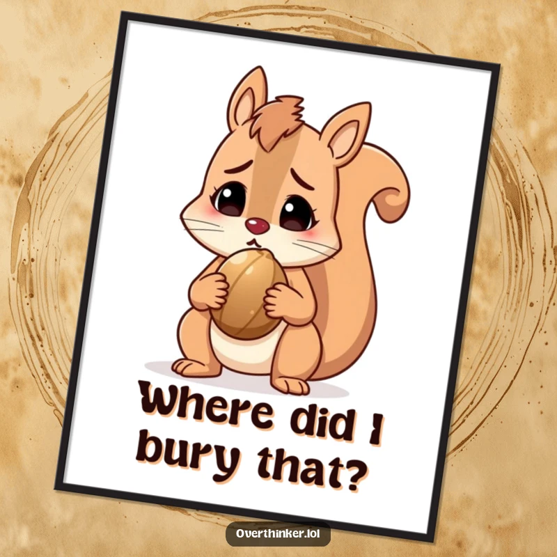 Funny Free Printable Squirrel Wall Art, a character holding a nut and looking utterly perplexed, adding quirky decor.