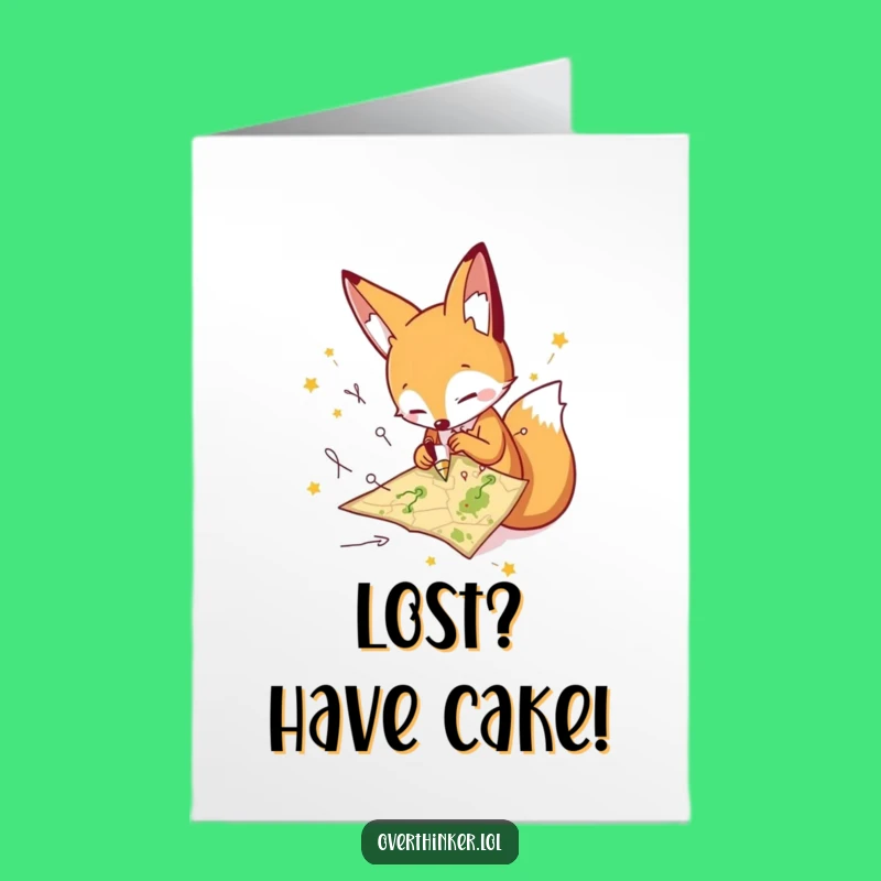 Free Printable Fox Birthday Card: Funny Lost Path Downloadable Gift