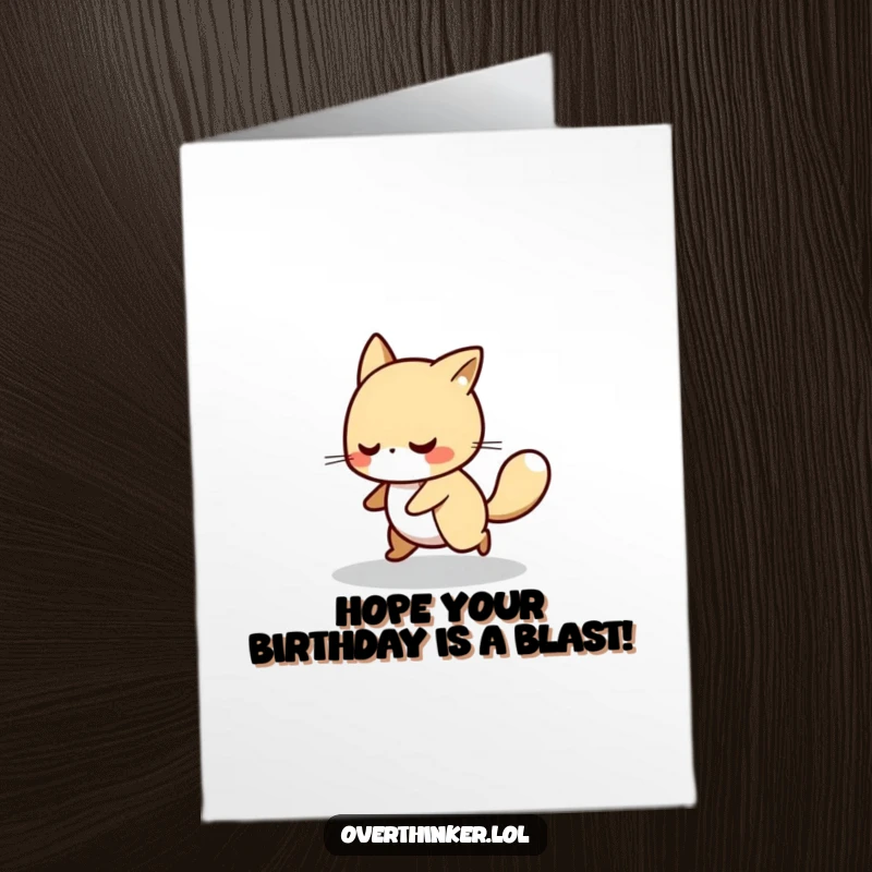 Funny Free Printable Birthday Card: Animal character nervously pacing back and forth in a small circle, exuding anxious anticipation.
