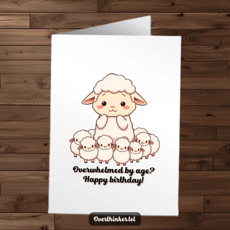 Funny Free Printable Birthday Card: Sheep looking overwhelmed while counting a massive flock of sheep.