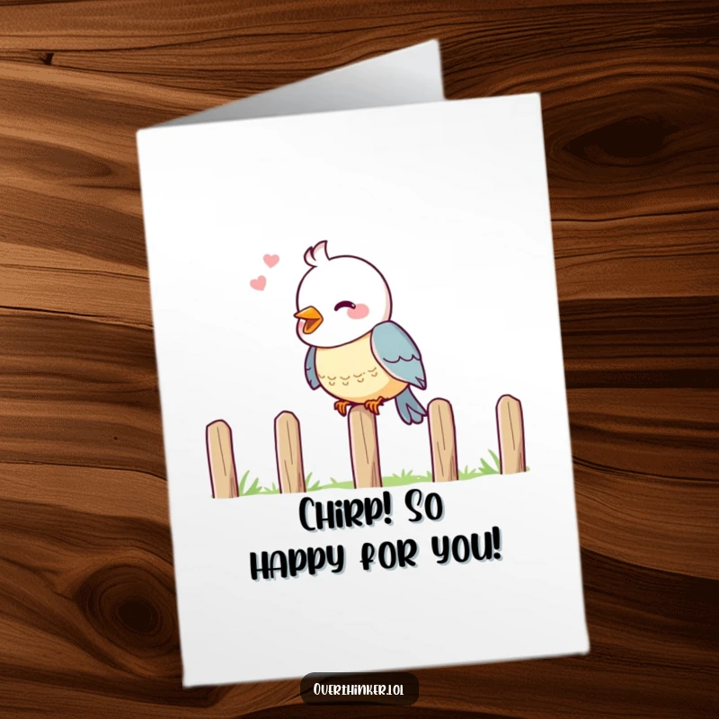 Funny Free Printable Congrats Card: Bird on a fence, head tilted, deep in thought, perfect for a humorous downloadable gift.