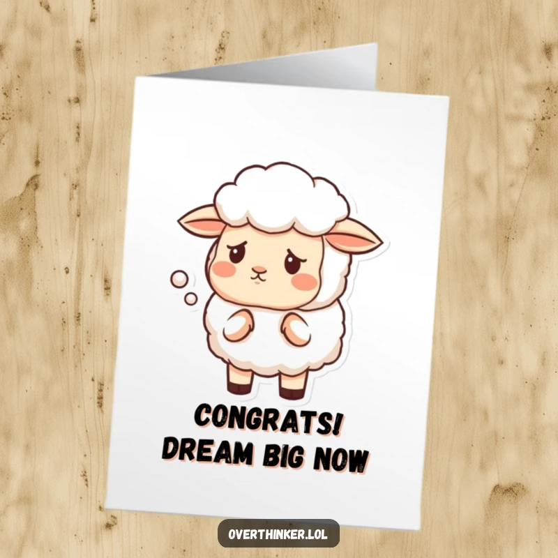Funny Free Printable Congratulations Card: a sheep questioning a cloud, a humorous way to celebrate.