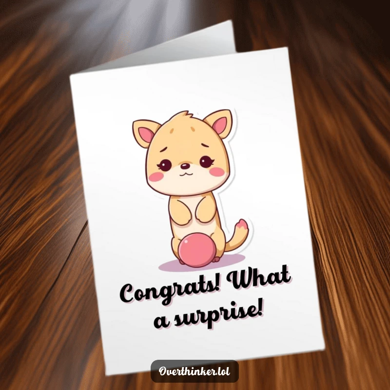 Funny Free Printable Congratulations Card: Kawaii animal bewildered with its head stuck in a giant question mark.