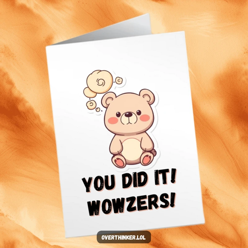 Funny Free Printable Bear Congratulations Card with swirling thought bubbles, expressing bewildered well wishes.