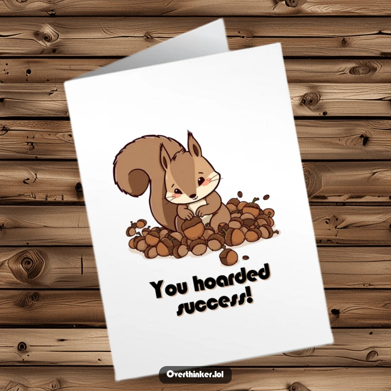 Free Printable Congratulations Card: Squirrel Character Frantically Burying Excessive Acorns, Symbolizing Humorous Over-Preparation