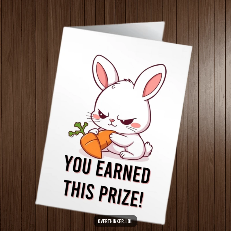 Free Printable Congratulations Card: Rabbit Staring Intently at a Carrot, Symbolizing Focused Determination Humorously