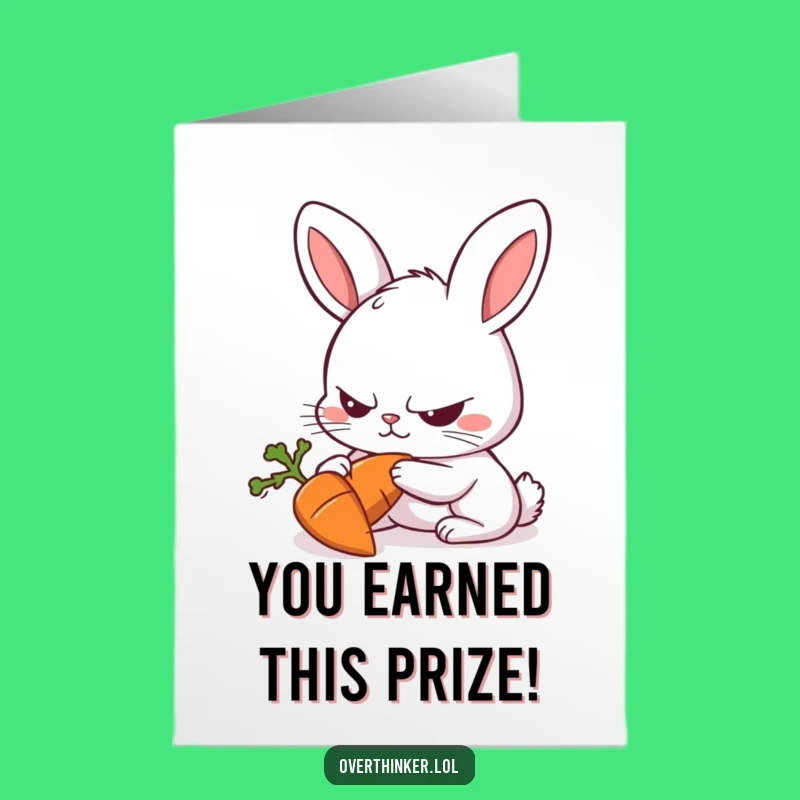 Free Printable Congrats Card: Focused Rabbit and Carrot, Perfect Downloadable Gift for Achievements