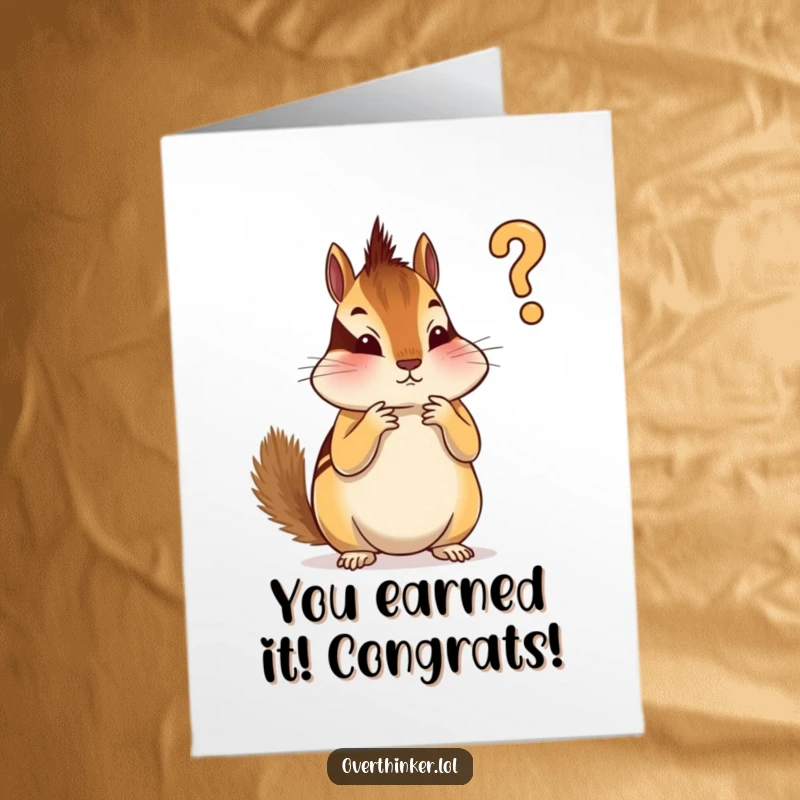 Free printable congratulations card featuring a chipmunk intensely choosing which stripe to apply first to a surface.