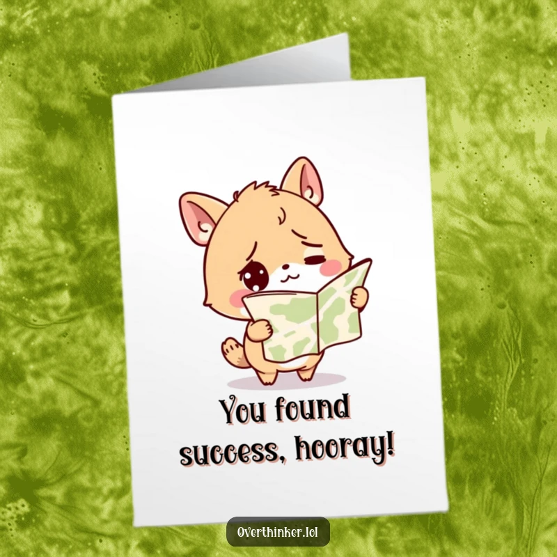 Funny Free Printable Congratulations Card: A confused animal with an upside-down map, symbolizing finding your way, a great downloadable gift.