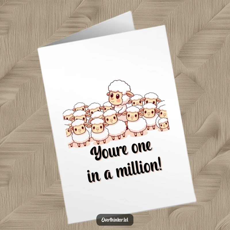 Funny Free Printable Congratulations Card featuring a sheep attempting to count a herd of confused sheep, celebrating quirky triumphs.