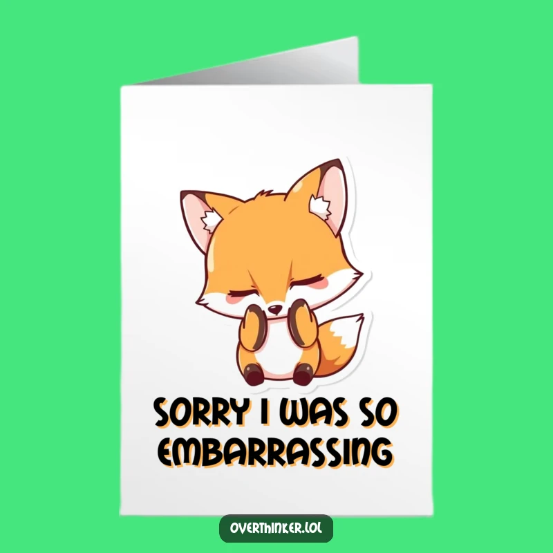 Free Printable Embarrassed Fox Thank You Card Funny Downloadable Gift for Shy Thanks