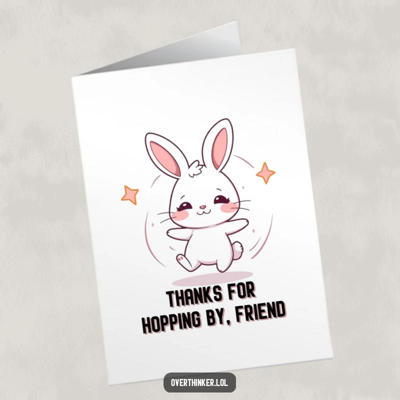 Funny free printable thank you card: A kawaii rabbit twirling in circles with a bewildered expression. A downloadable gift for expressing gratitude humorously.