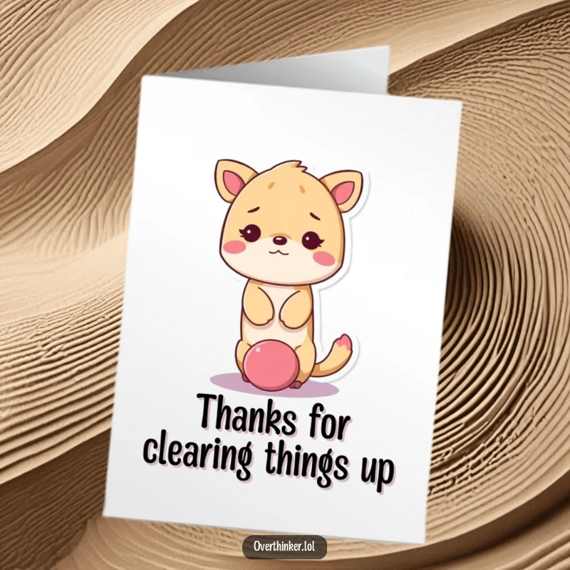 Funny Free Printable Thank You Card: Kawaii animal looking dazed with its head stuck in a giant question mark.