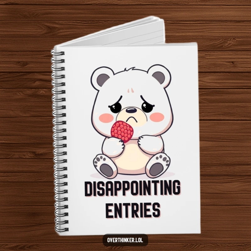 Funny notebook cover showing a disgruntled bear holding a single, tiny berry, perfect for journaling.