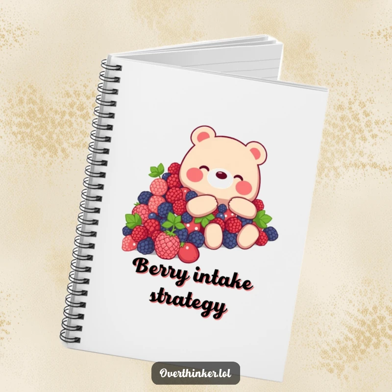 Funny Bear Notebook with a bear overwhelmed by berries, great for journaling.