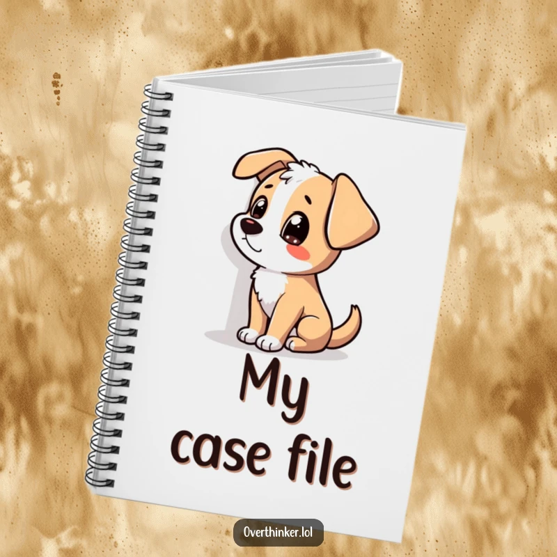 Funny notebook with a dog tilting its head and staring at a shadow, designed for jotting down observations and ideas.