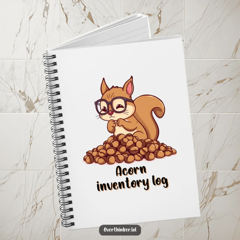 Funny Overthinking Squirrel Notebook: Squirrel counting acorns, ideal for documenting thoughts, plans, and meticulous details.