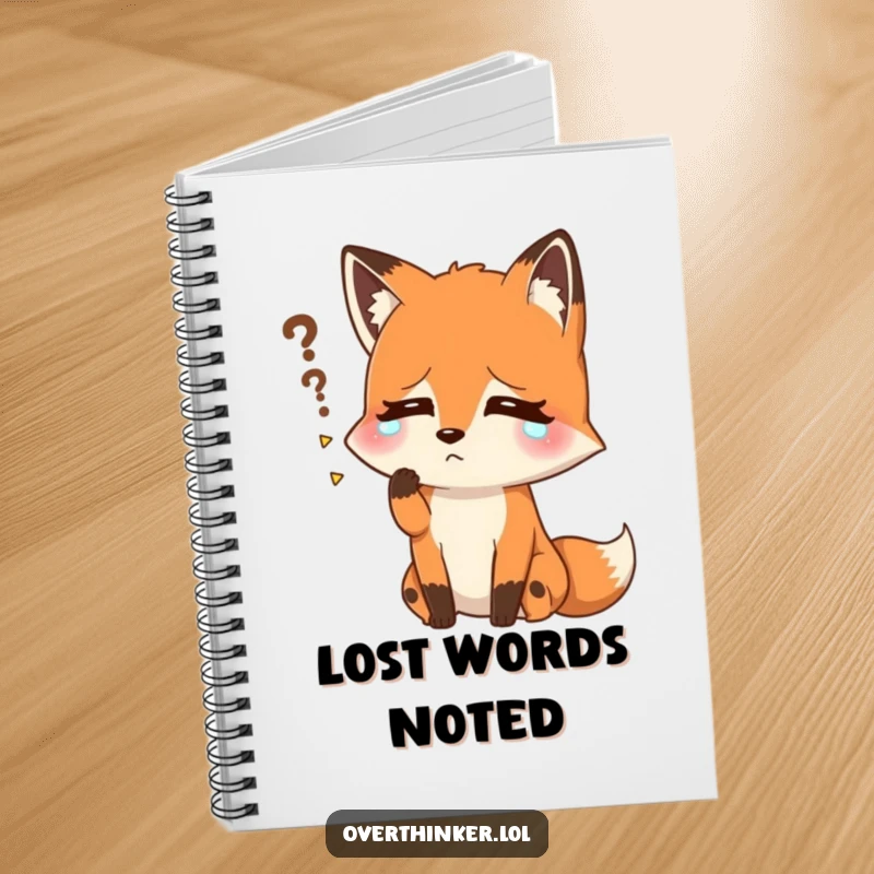Funny notebook with a fox sweating, trying hard to recall a forgotten name. Ideal for notes, journaling, and keeping track of names.