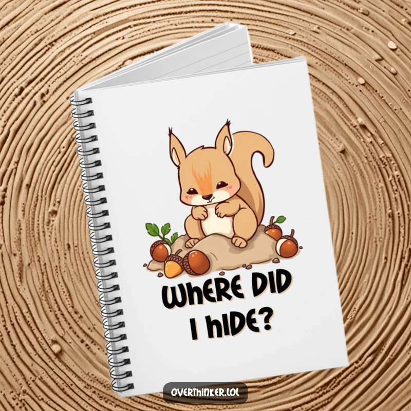 Funny Notebook: A squirrel burying and digging acorns humorously represents busy planning and note-taking for chaotic minds.