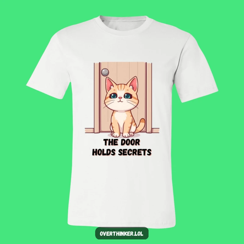 Funny Cat Door Focus T-Shirt: Feline Concentration, Ideal Funny Cat Gift