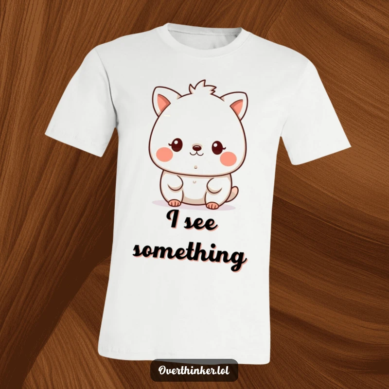 Funny t-shirt featuring a cute kawaii animal character intensely focused on a single, tiny speck, symbolizing deep concentration.