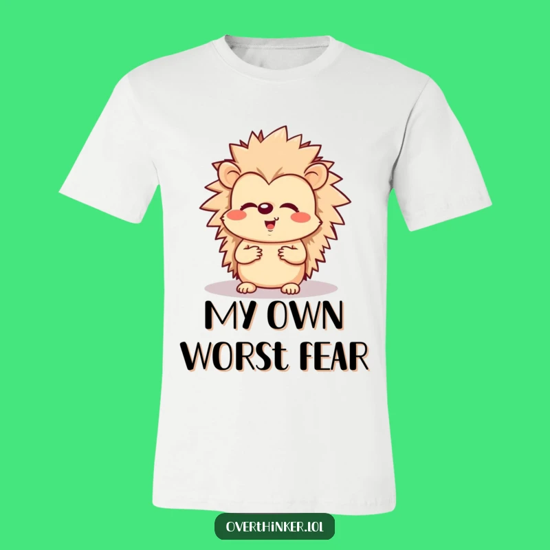Funny Worried Hedgehog T-Shirt - Overthinking Critter Tee for a Funny Gift