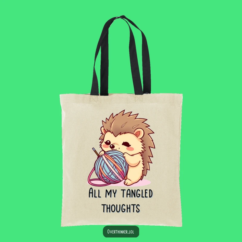 Funny Kawaii Hedgehog Tote Bag: Yarn Chaos, Humorous Crafting Bag Gift