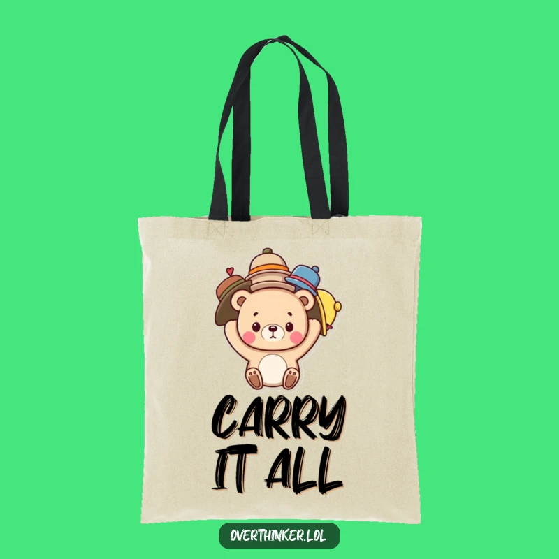 Funny Bear Balancing Hats Tote Bag - Cute Character Carry-All Gift