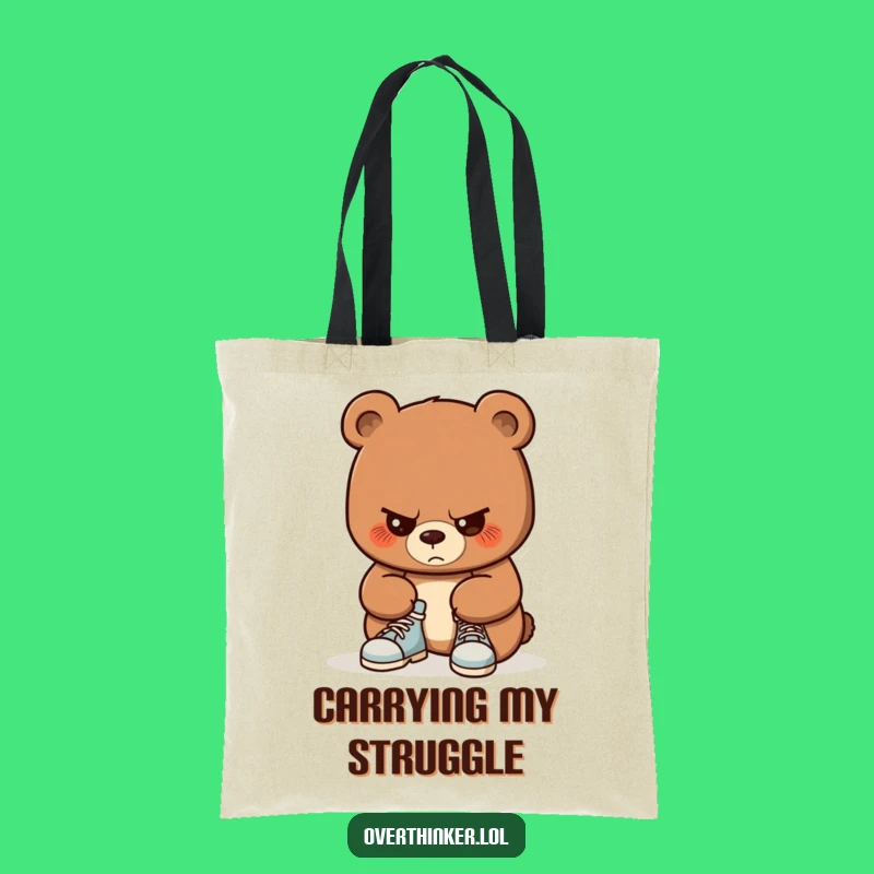Funny Bear Shoe Tying Tote Bag: Focused Cub's Task, Practical Gift
