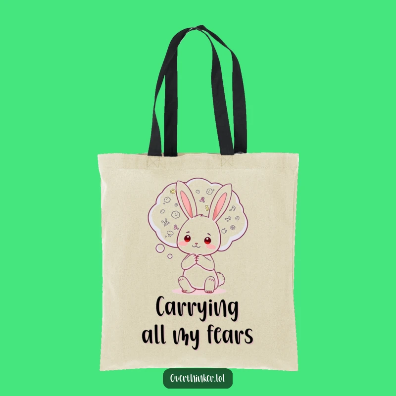 Funny Kawaii Rabbit Tote Bag: Worry Thoughts, Humorous Carry-All Gift